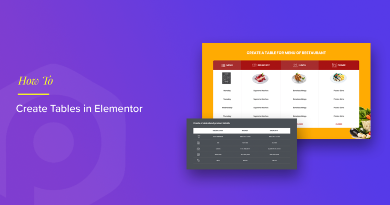 Create tables in Elementor